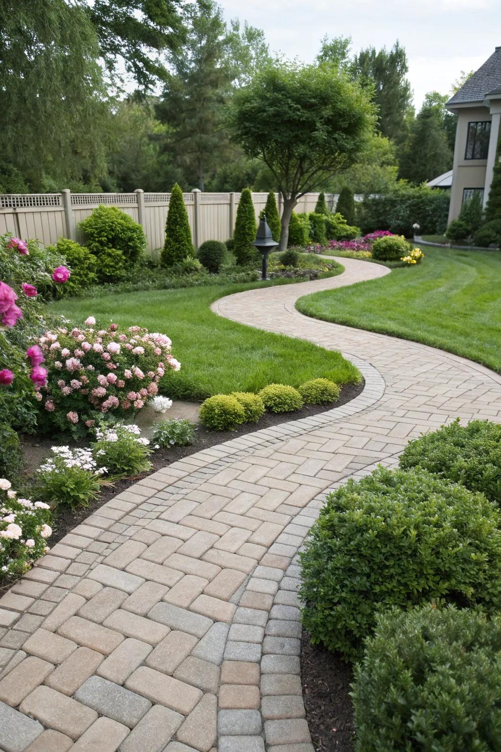 Curved walkways introduce a soft, inviting rhythm.