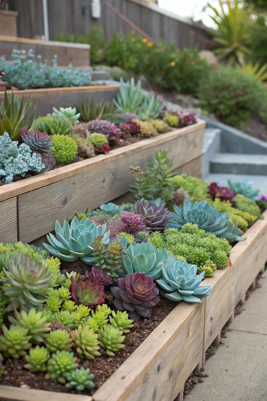 Raised beds introduce depth and visual fascination.