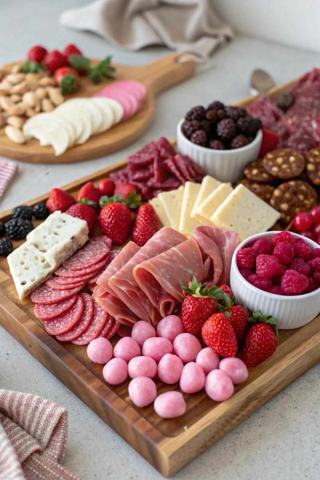 A superbly presented charcuterie board perfect for Galentine's Day.