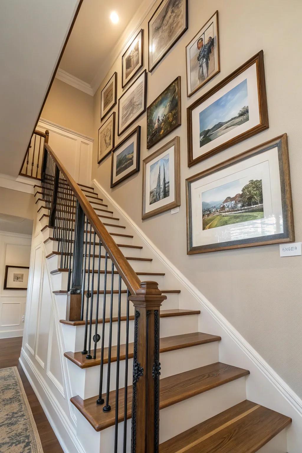 A diagonal arrangement brings a dynamic movement to any staircase.