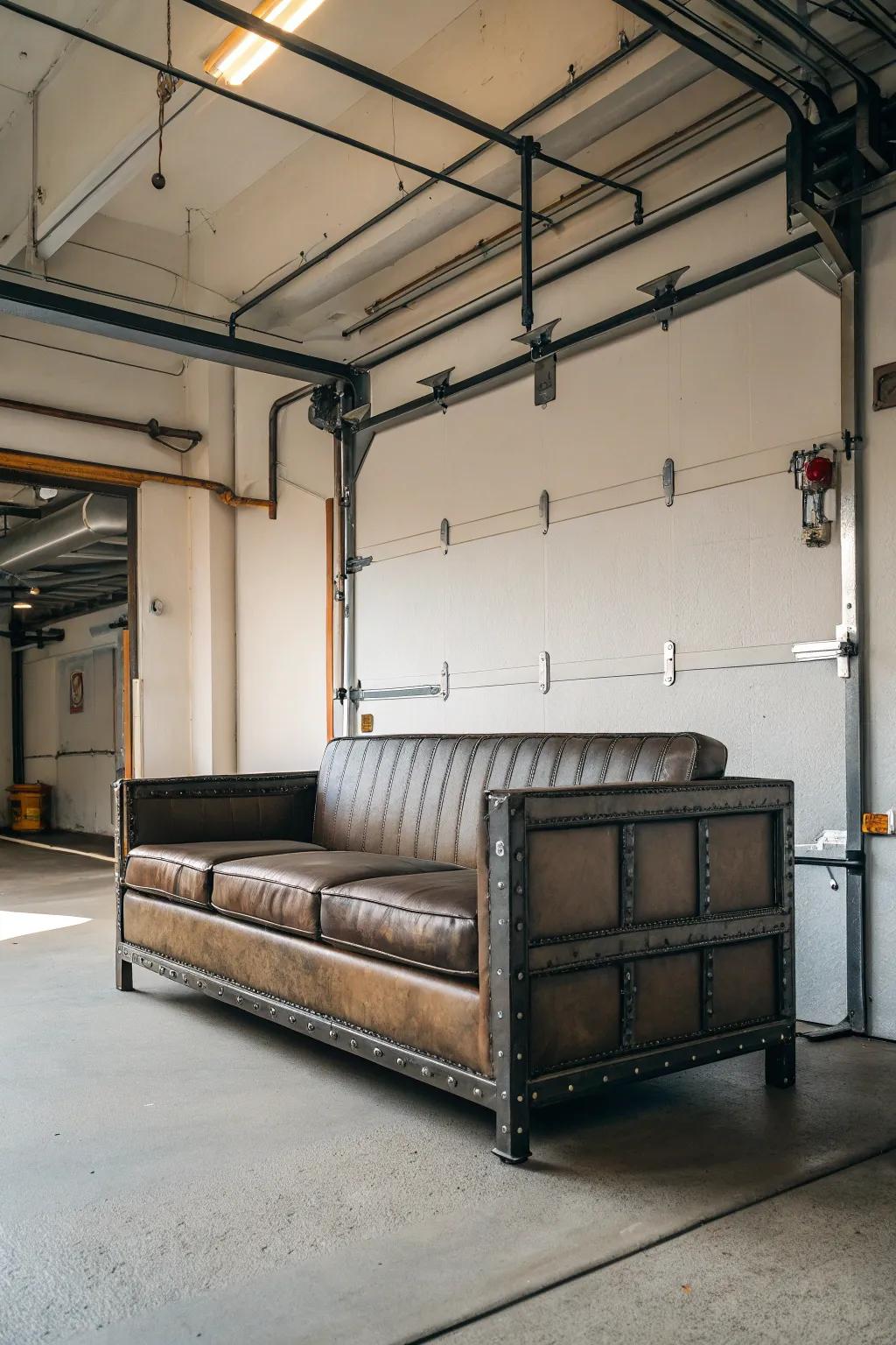 Urban industrial infuses a contemporary edge into your garage through metallic and leather components.