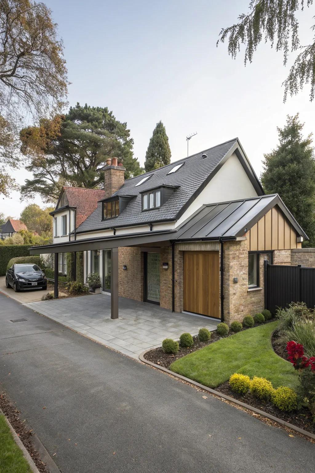 A flawless amalgamation of garage and dwelling structure for a unified aesthetic.