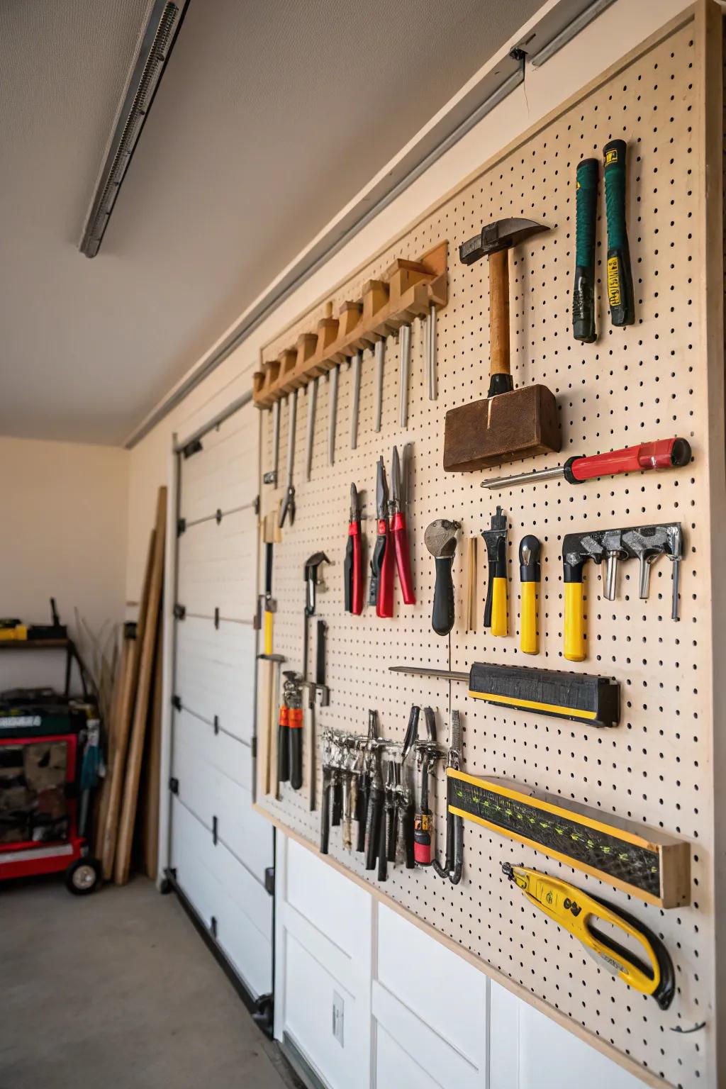 Pegboards provide a straightforward yet effective method for arranging tools.