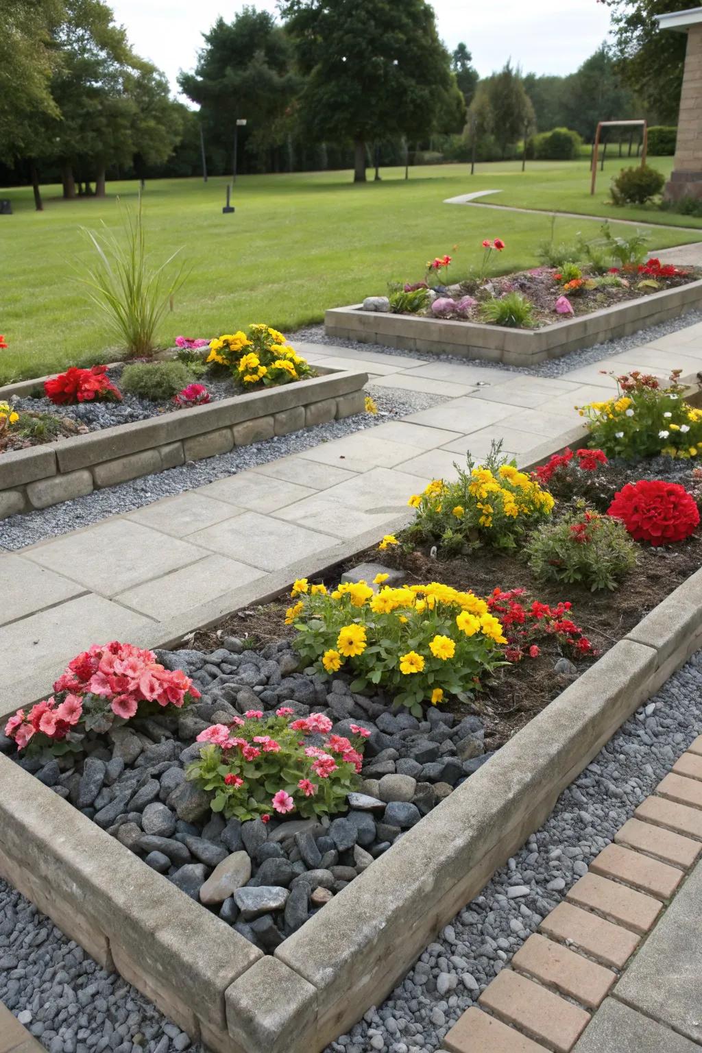 Realize sharp outlines in your garden through orderly borders crafted from stone fragments.