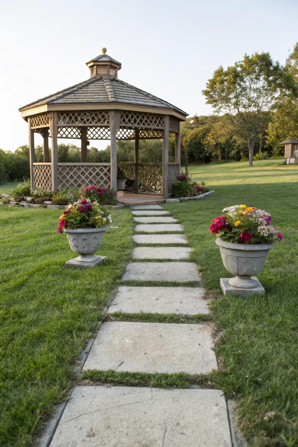 Concrete pavers provide a sturdy and stylish foundation for your gazebo.