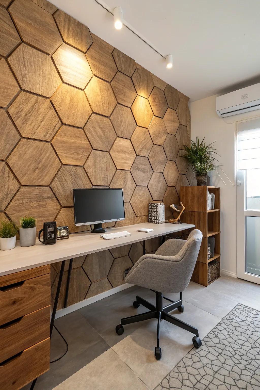 Impart dimension to your wall through 3D hexagon shapes.