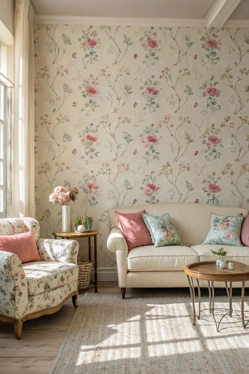 Floral wallpaper brings nature indoors with style.