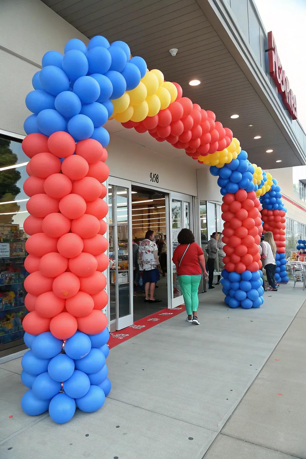 Themed balloon pillars fashion a striking entrance for guests.