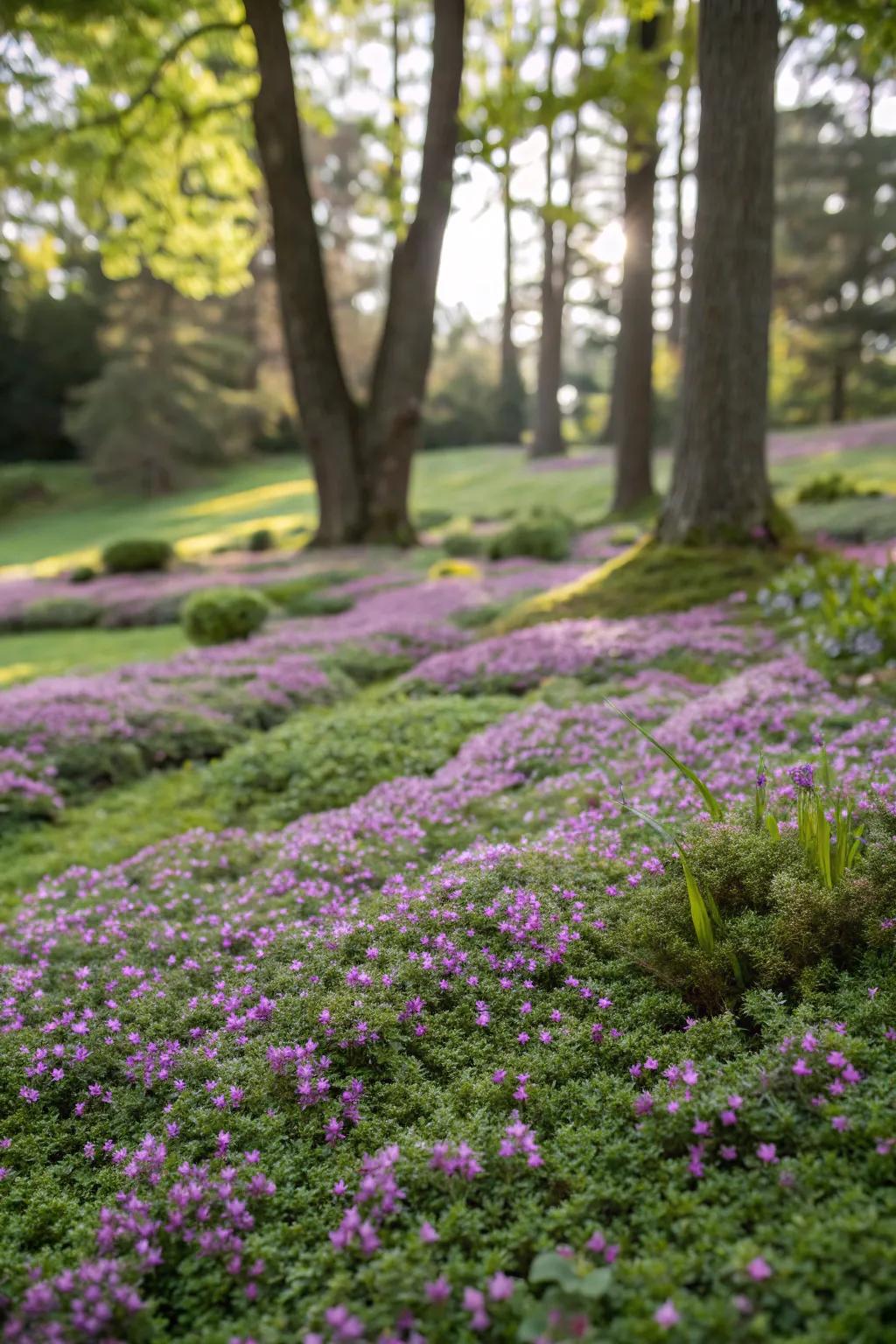 Creeping thyme provides a delightful sensory experience as a ground cover.