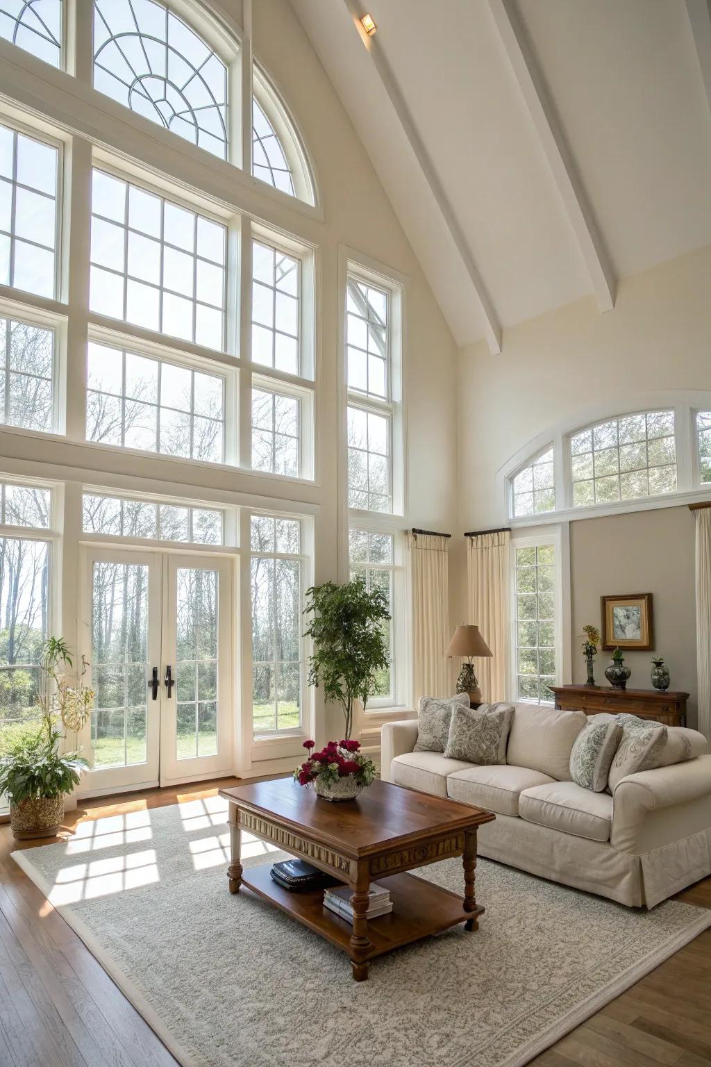 High ceilings that enhance the room's openness and light.