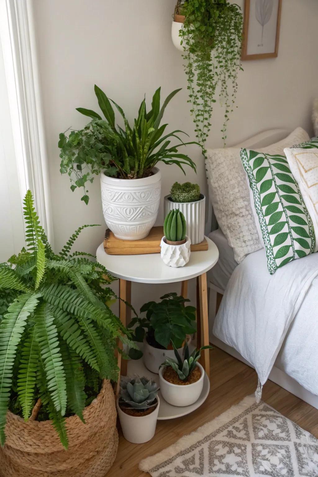 Potted plants elevate the natural theme, filling your space with vibrant energy.