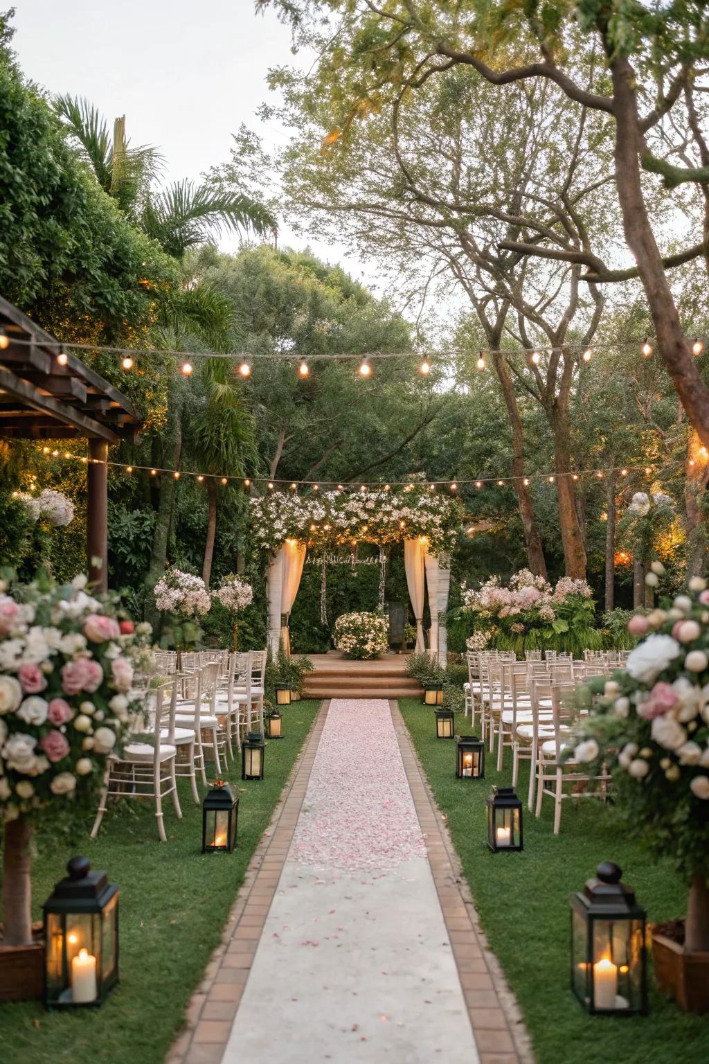 A serene garden space naturally elevates the beauty of the wedding.