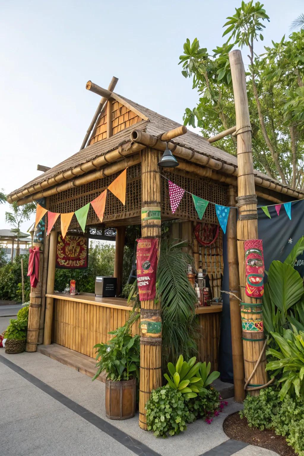 A Tiki-inspired grill hut bringing a tropical vibe to your backyard.