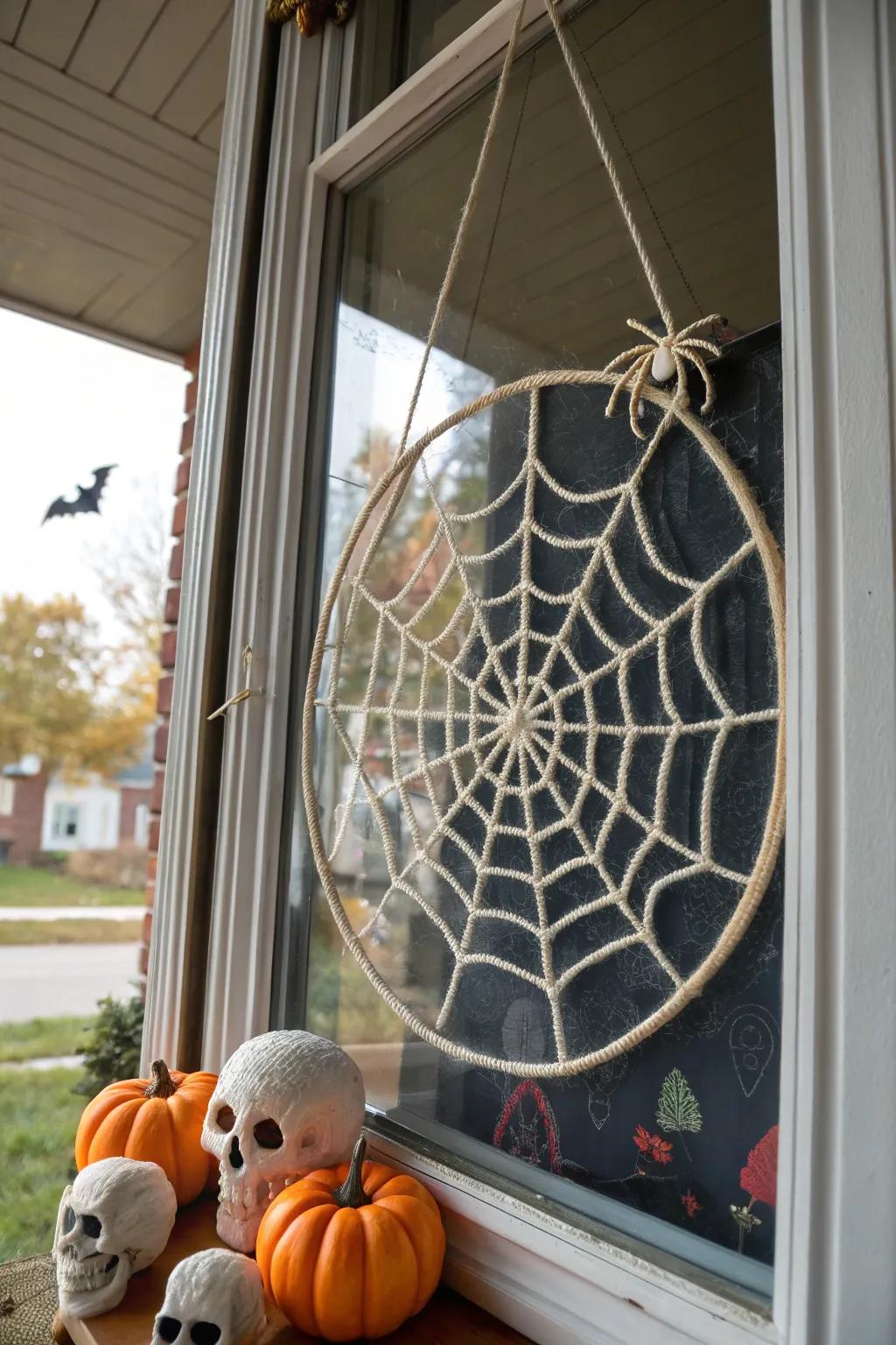 Yarn spider web art is a straightforward yet striking decoration