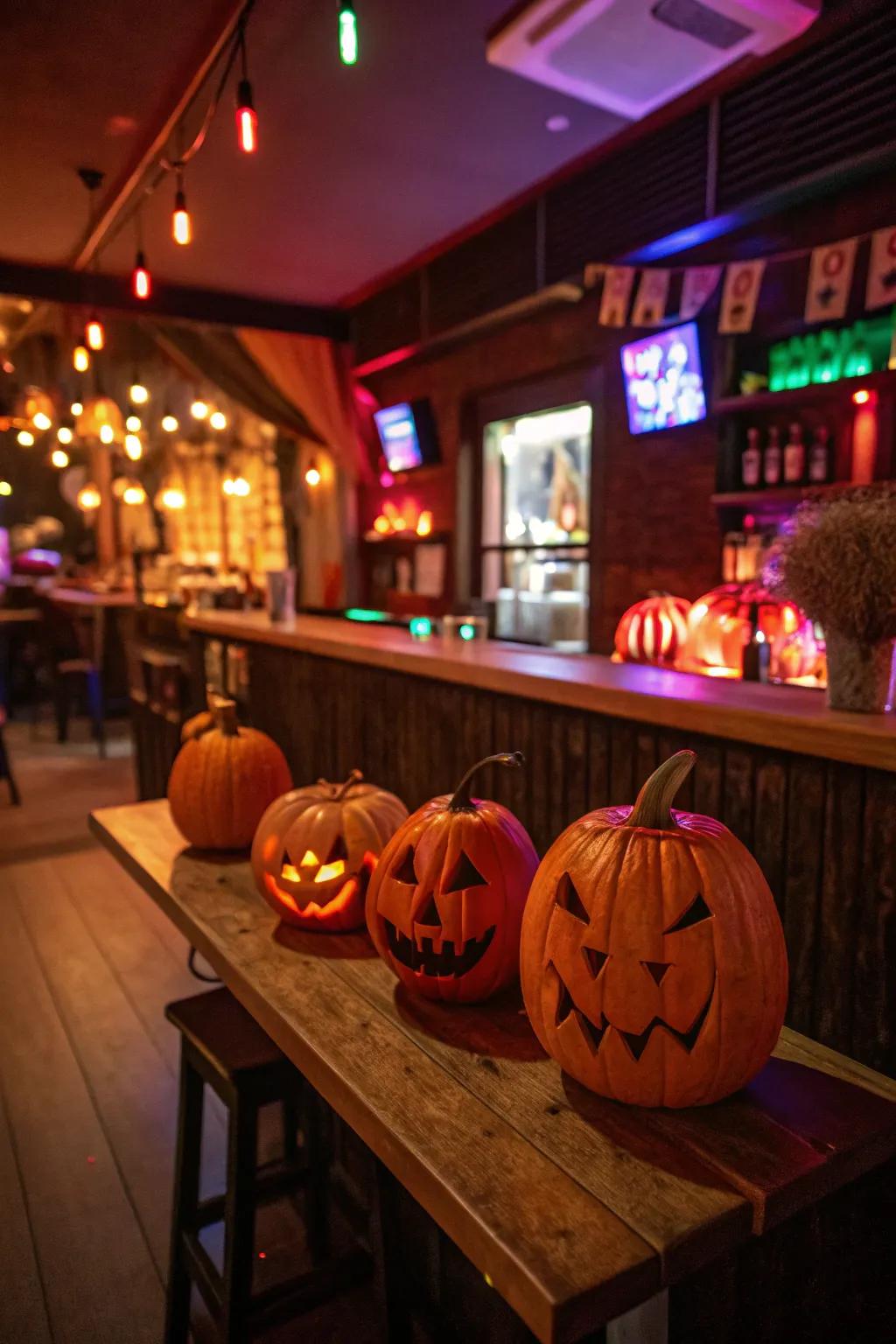Light up your bar with radiant jack-o'-lanterns.