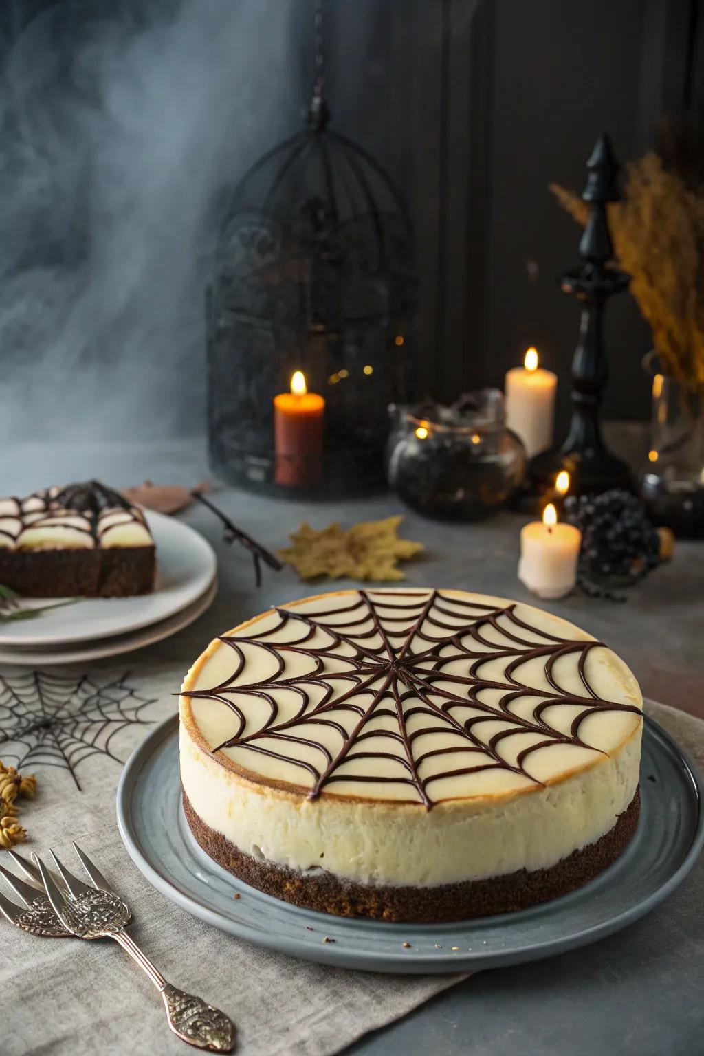 An obsidian chocolate spider web contributes a hint of chilling sophistication.
