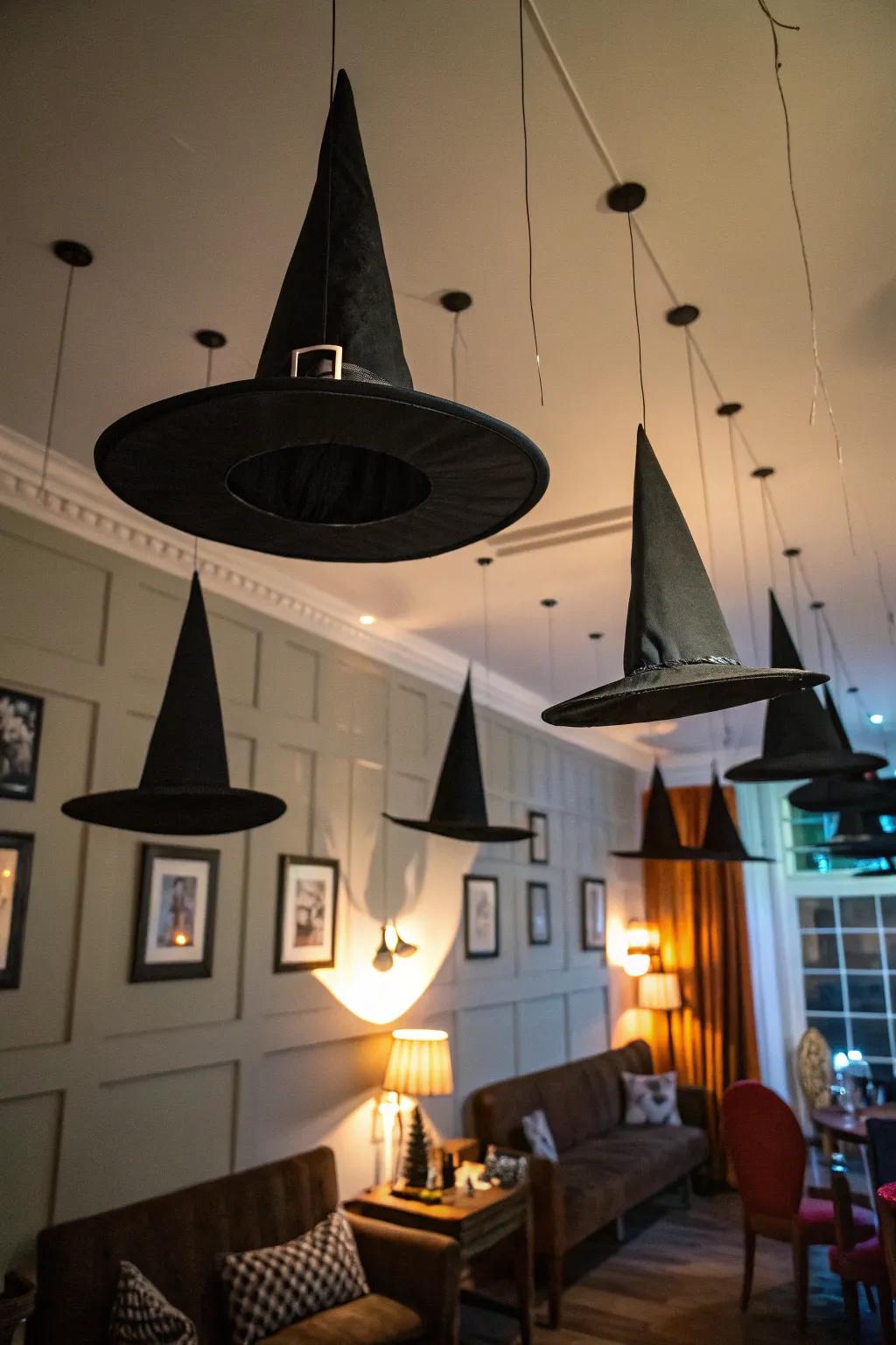 Bring a touch of magic with witch hats that appear to float in the air.