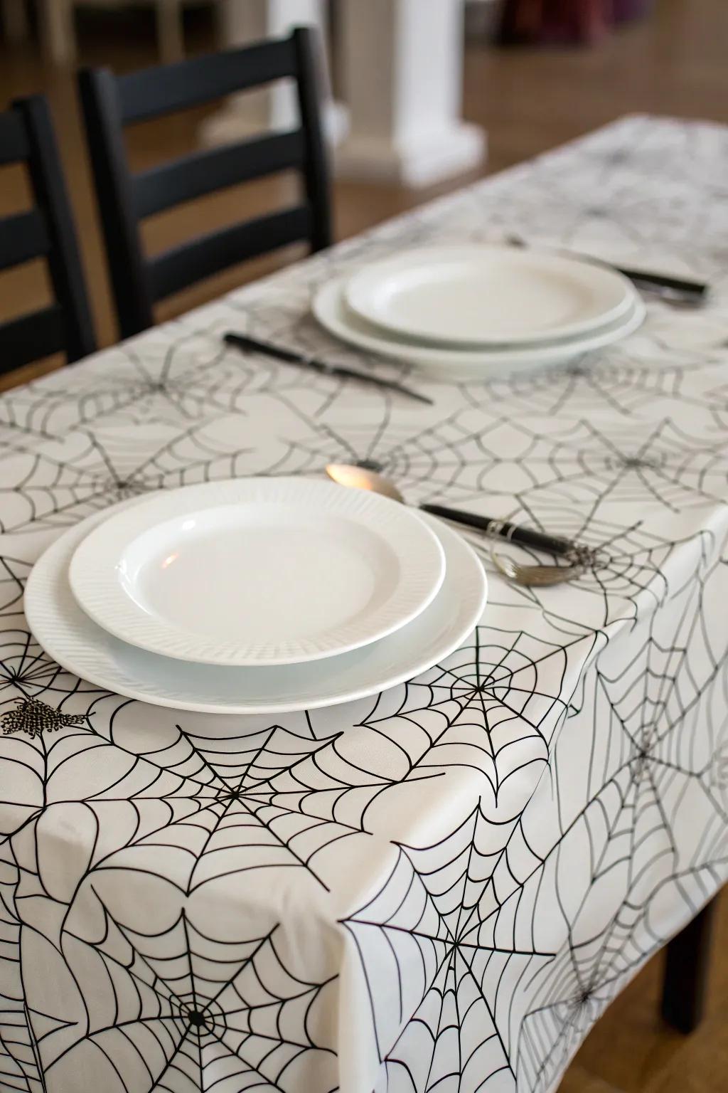 A cobweb linen that instantly establishes a spooky feeling.
