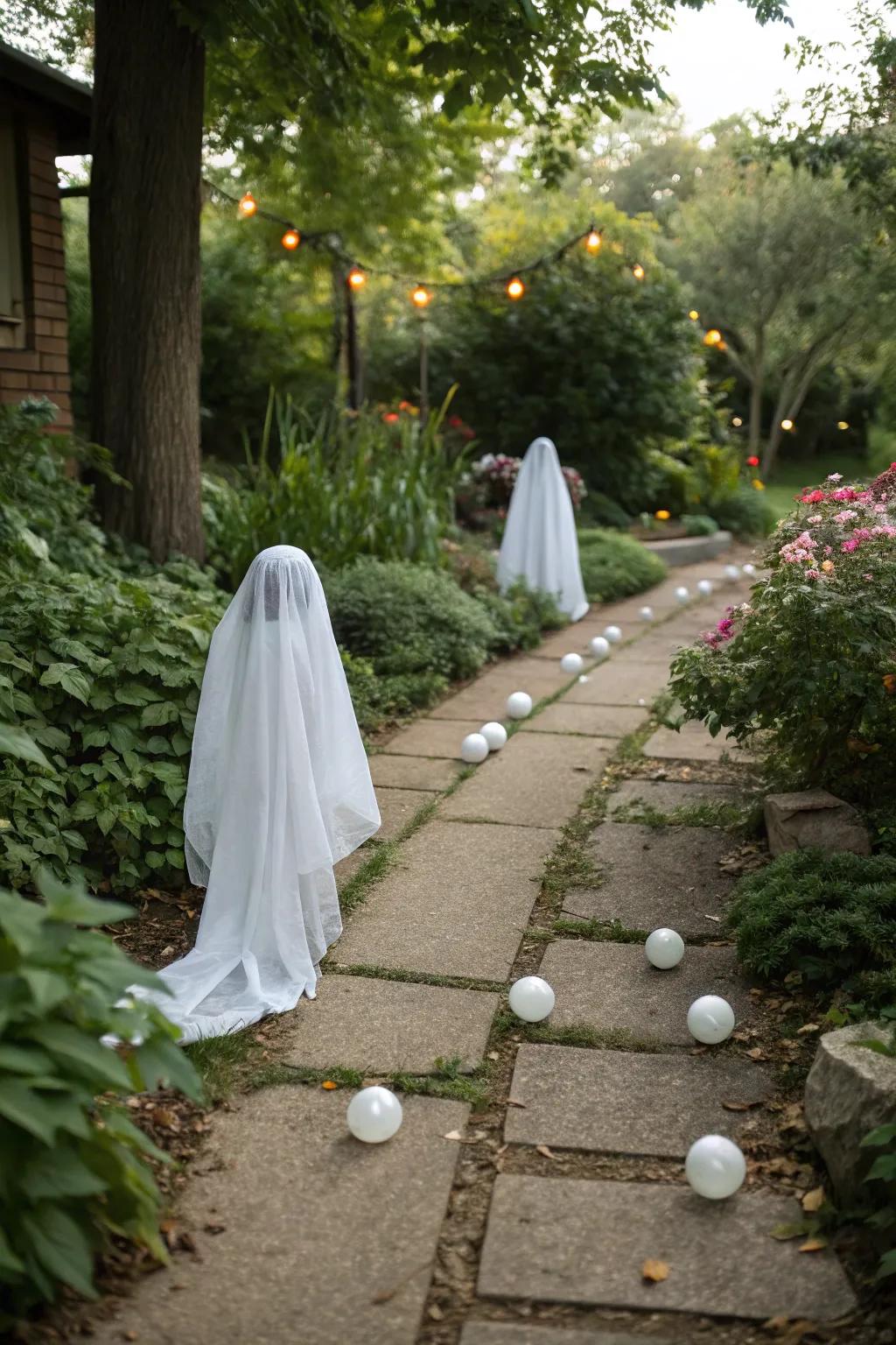 Welcome your guests with a pathway lined with ghostly figures.