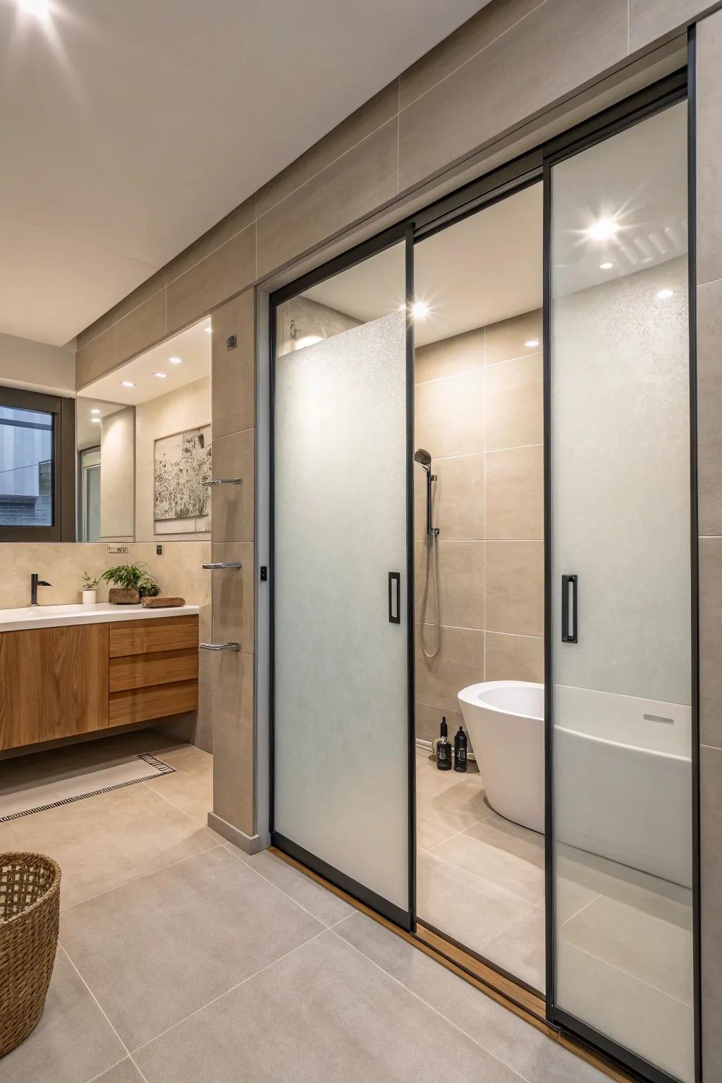 Sliding panel doors deliver a streamlined and concealed shower solution.