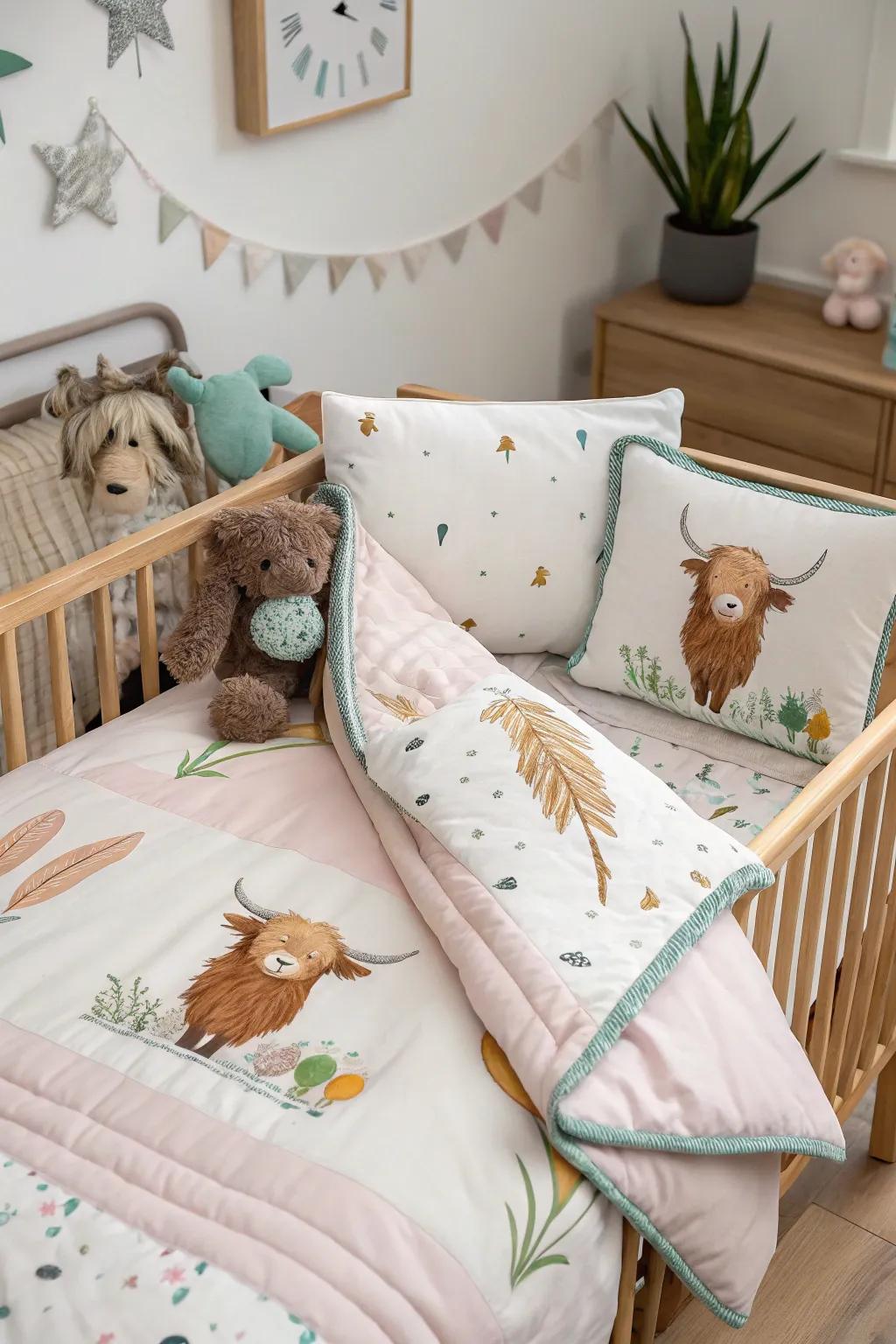 Prairie bovine textiles fashion a snug, welcoming area for your little one.
