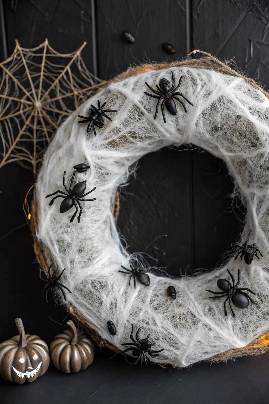 A spine-chilling web-themed wreath sure to captivate and thrill.