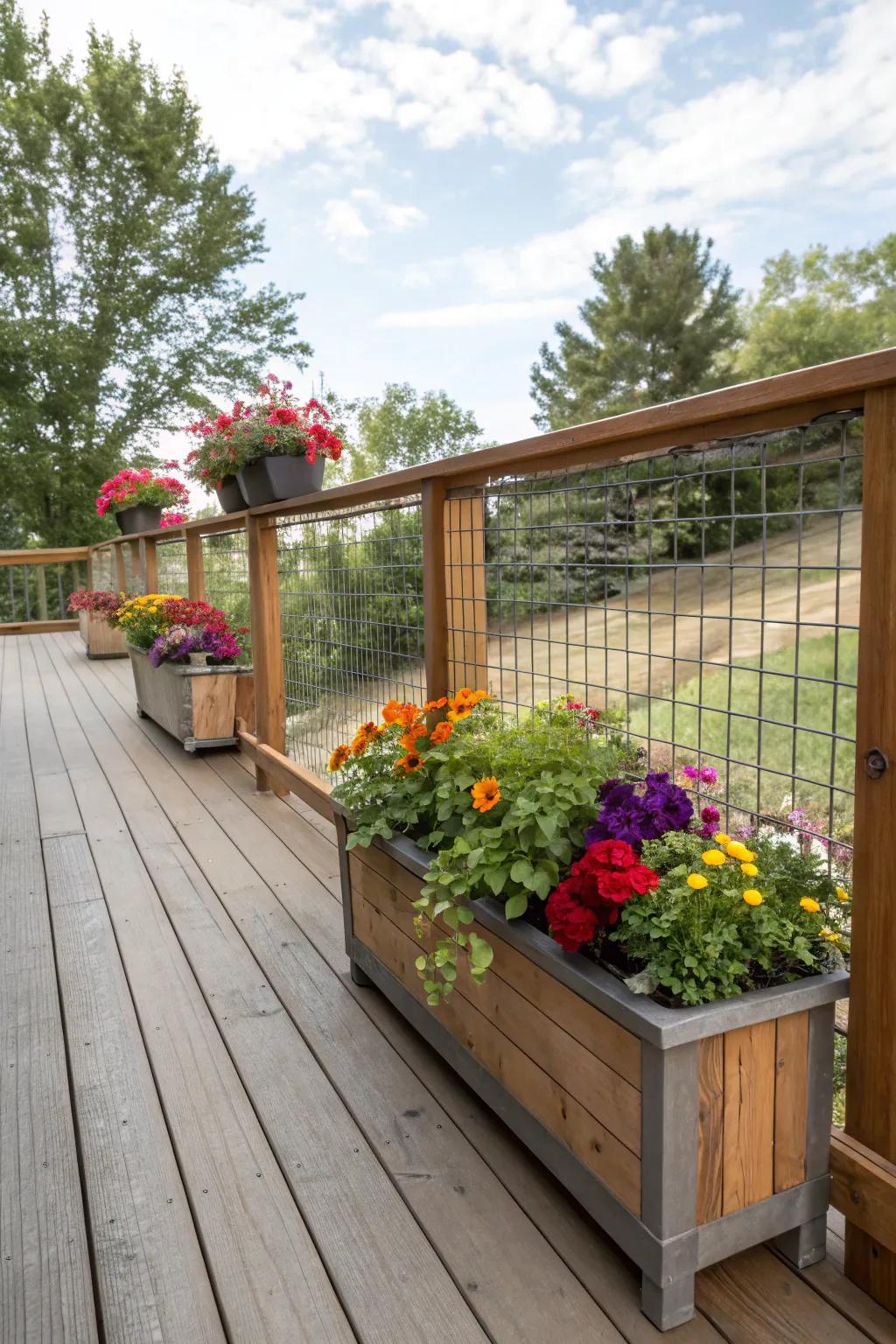 Flora holders add a burst of color and life to livestock panel guardrails.