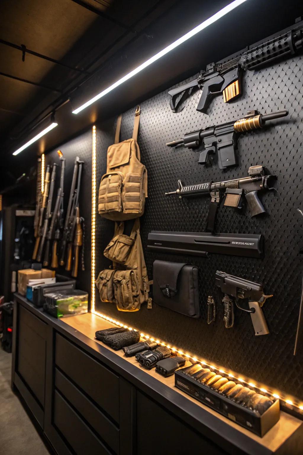 Illuminate your armory to accentuate its visual charm.