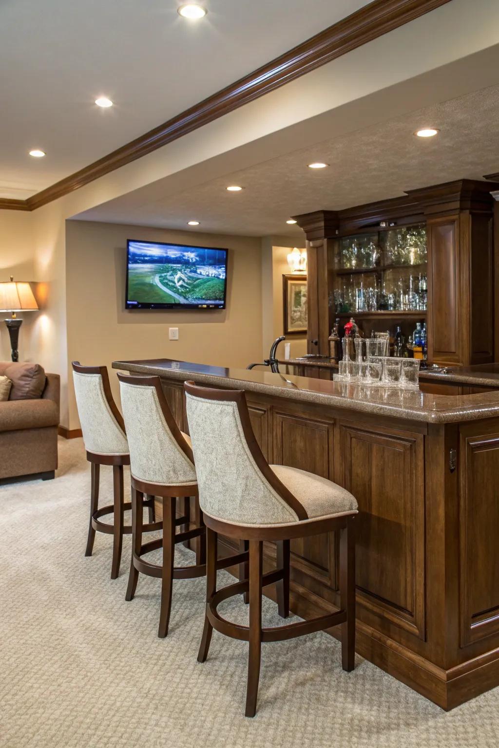 Comfortable seating makes the bar experience even better.