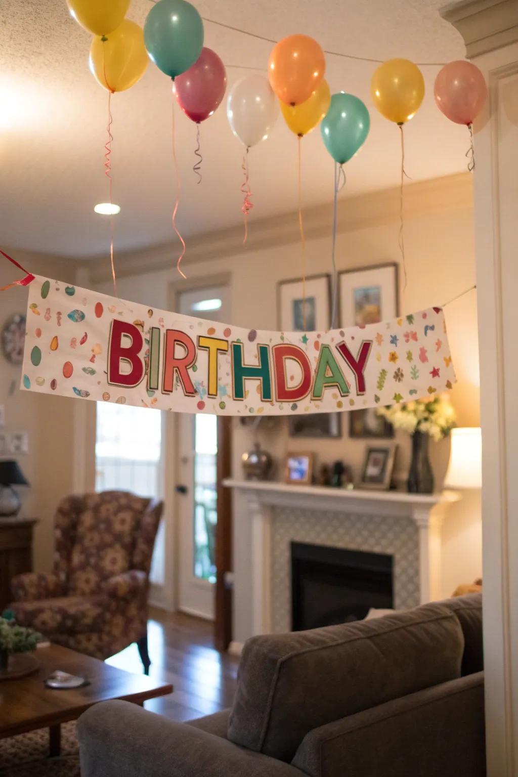 A bespoke banner adds a personal touch to the party decorations.