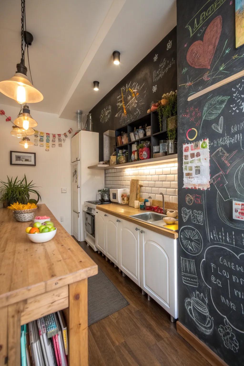 A chalkboard wall adds functionality and sparks creativity in your kitchen.