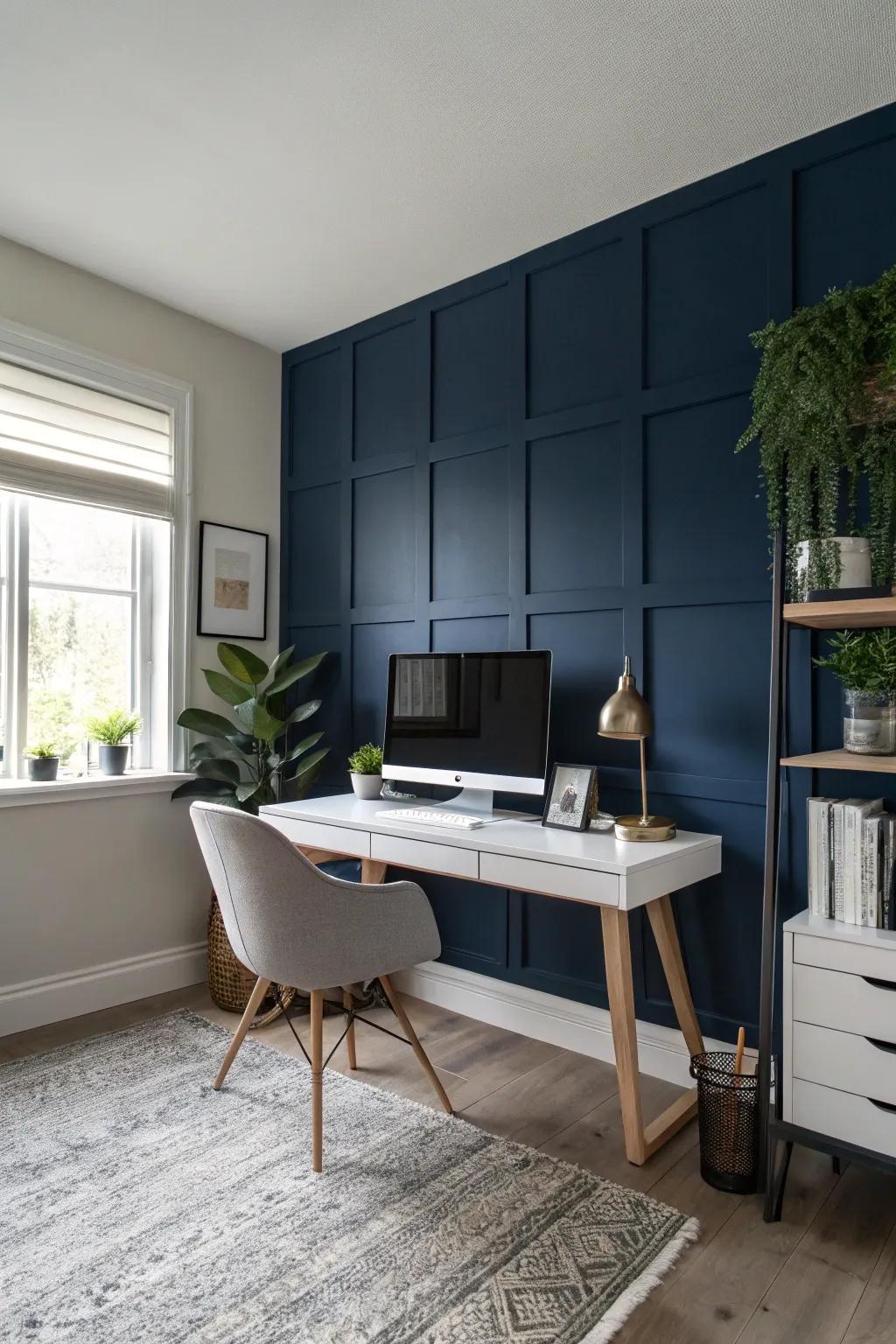 A bold accent wall adds depth and character to any office.