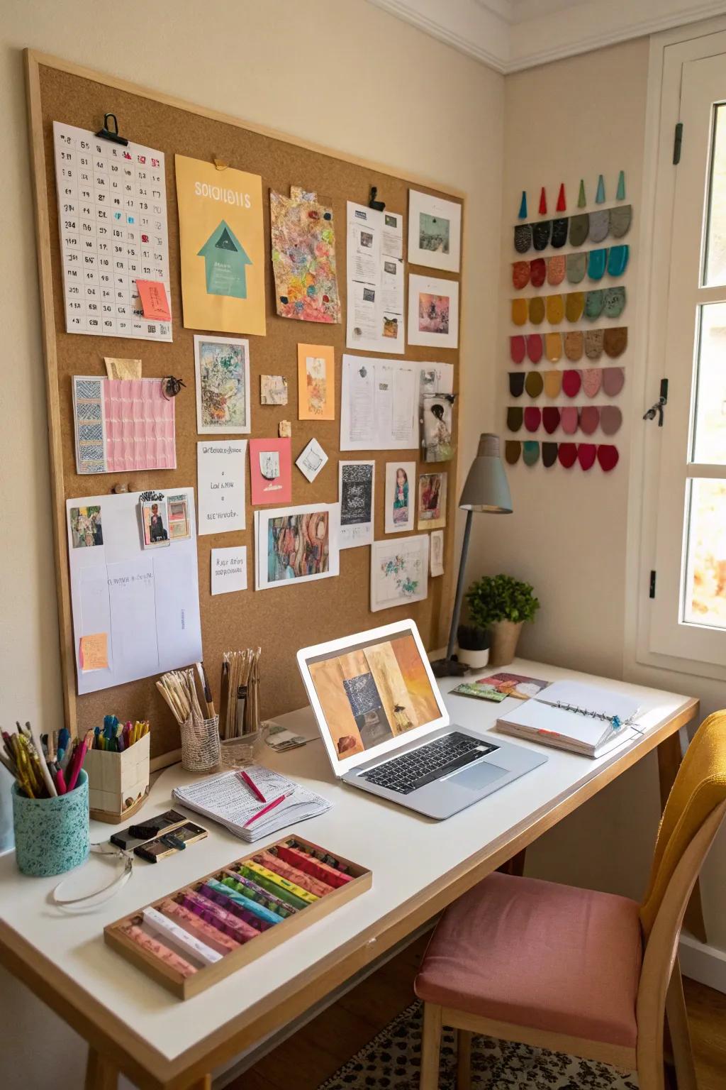 A pinboard allows your ideas to stay organized and easily accessible.