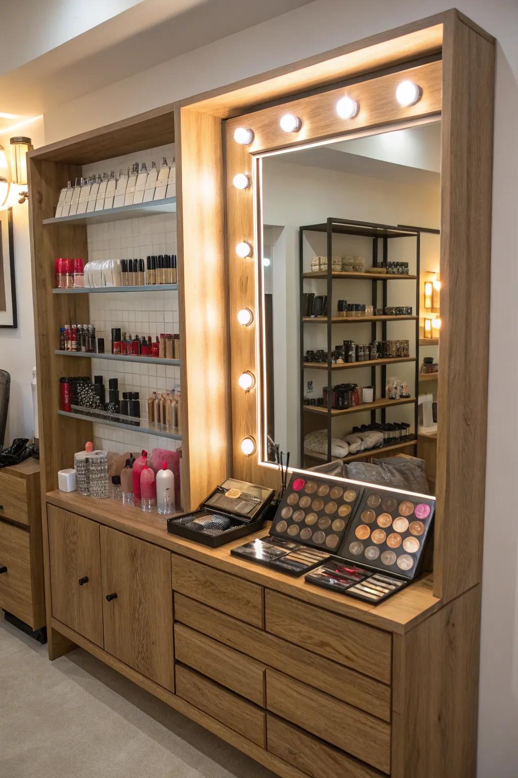 Multi-functional items maintain a stylish and tidy salon.
