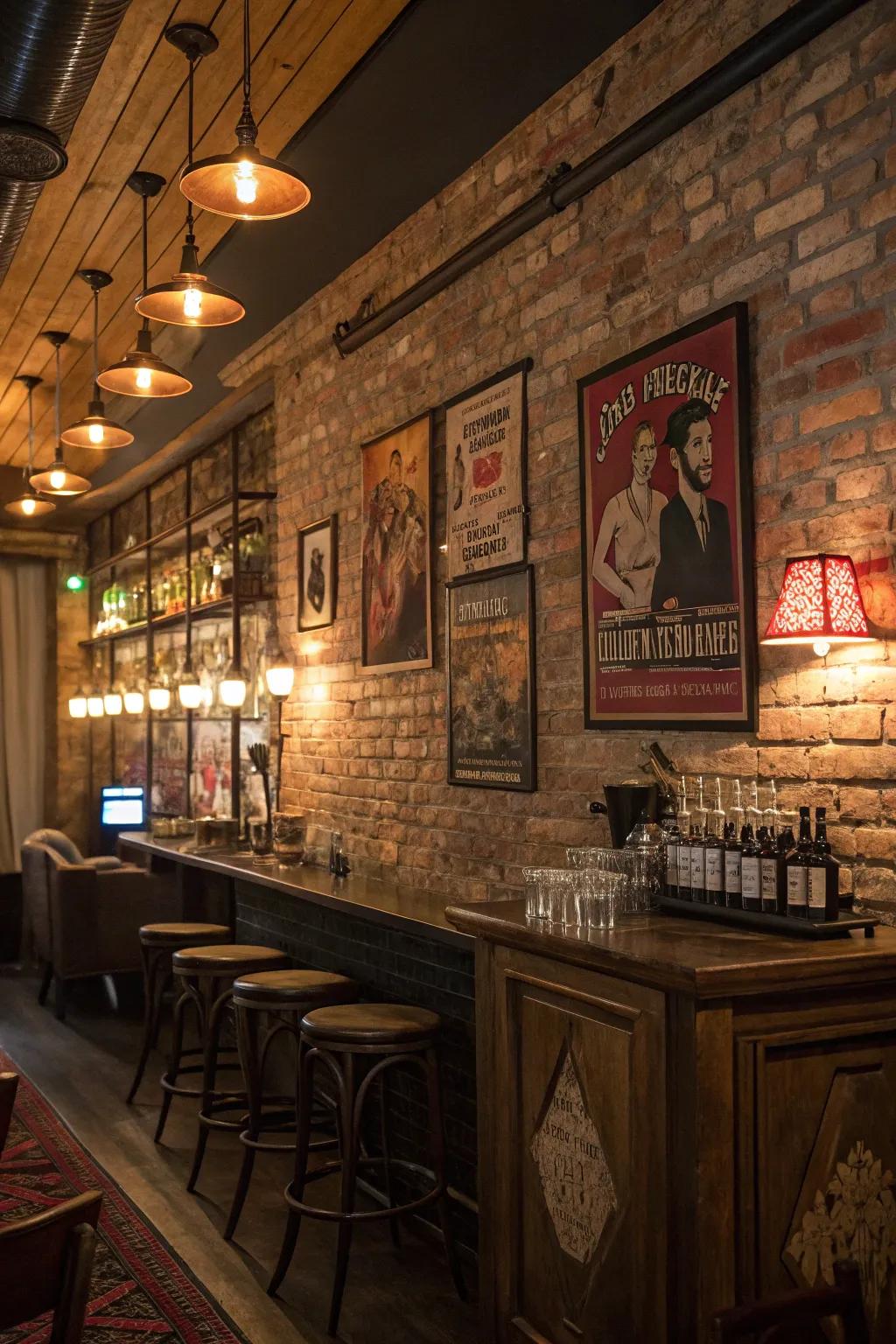 Exposed brick walls add a rustic, authentic feel to your speakeasy.