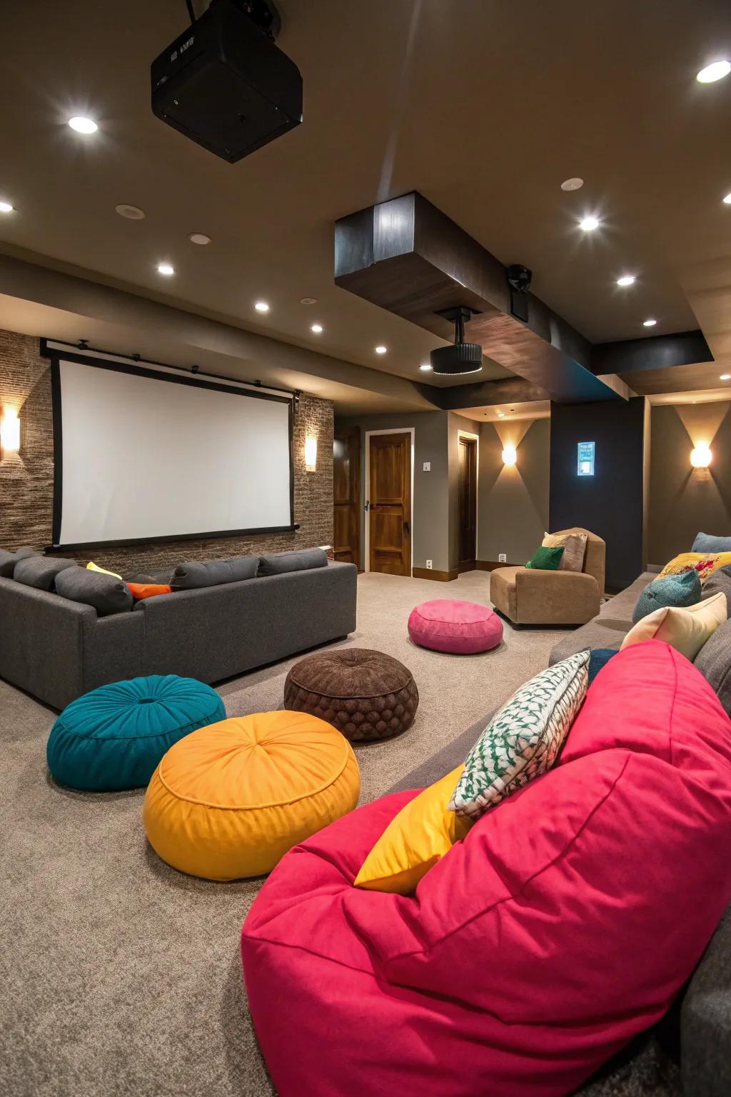 Bean bags bring a fun and easygoing vibe to your personal home theater.