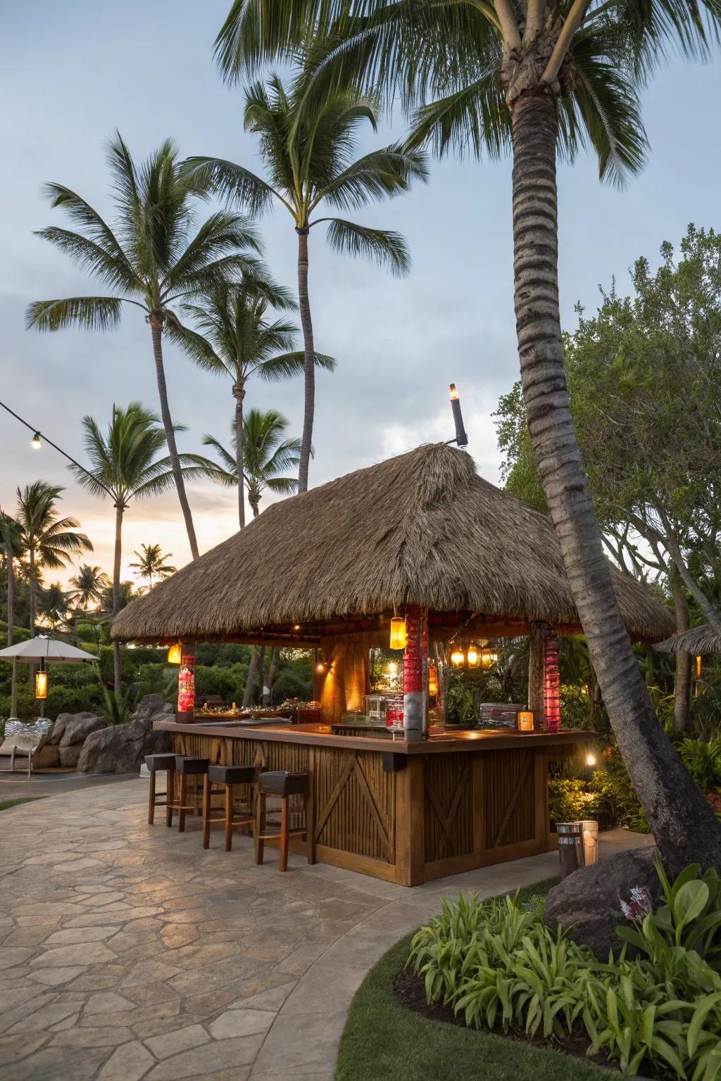A thatched roof introduces authenticity to your tiki bar.