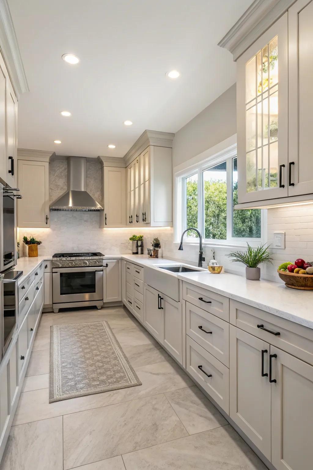 Revitalized kitchen cabinets featuring a fresh coat of paint and updated handles.