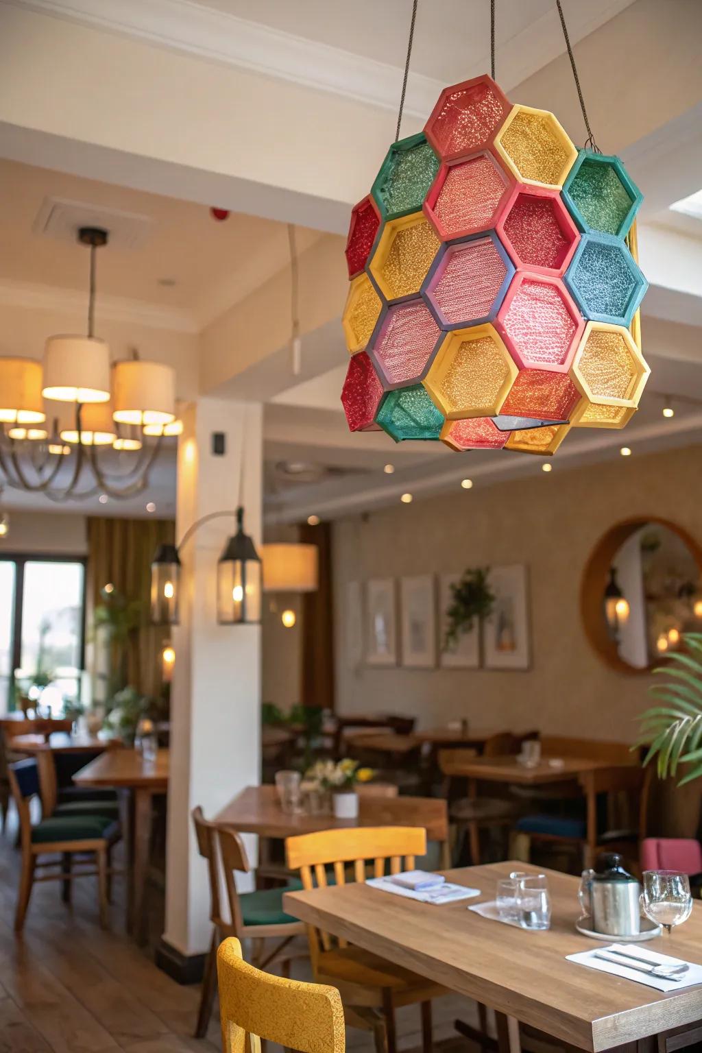 Redefine your ceiling with a playful honeycomb mobile.