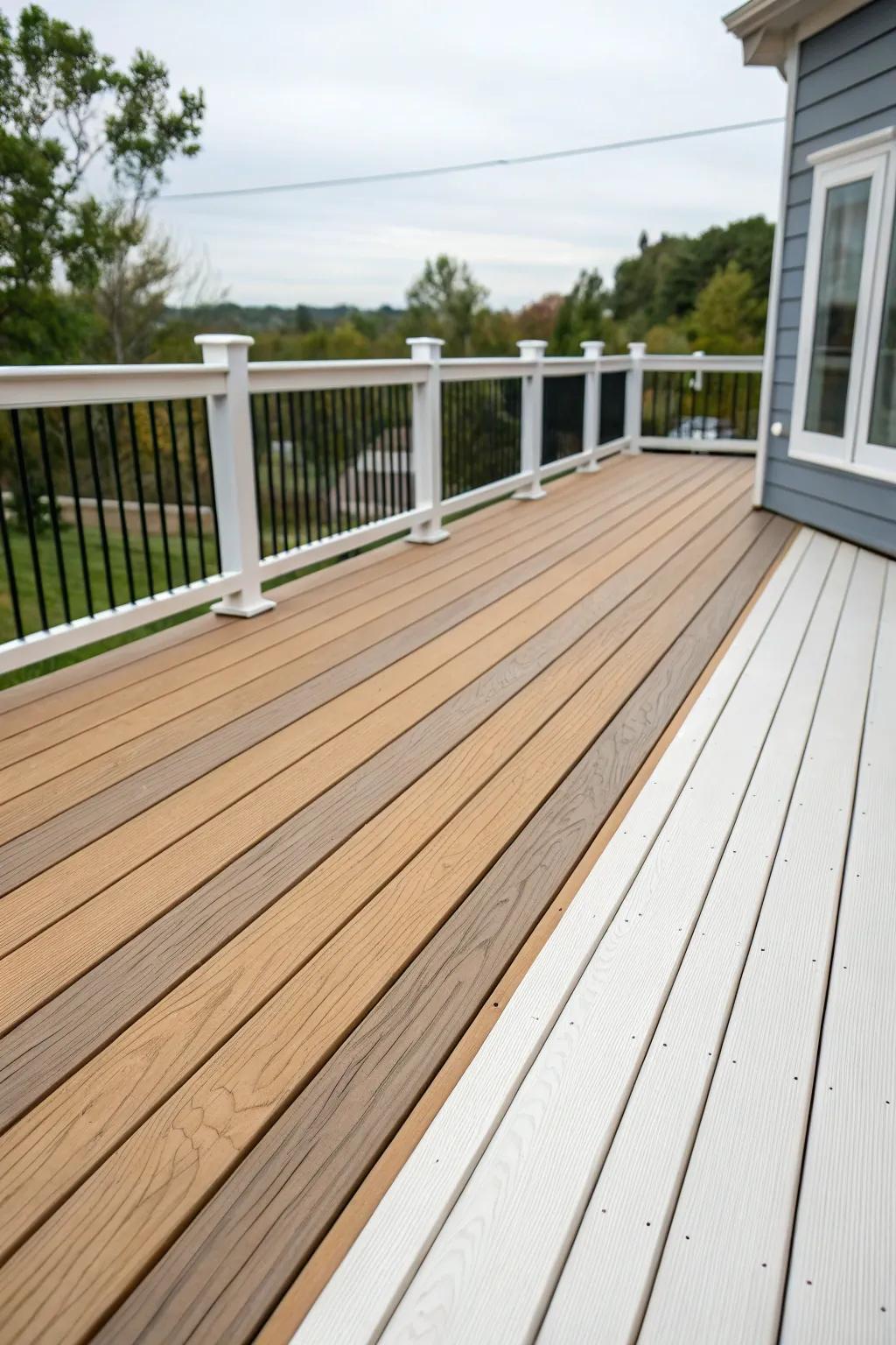 Dark skirting provides a wonderful contrast against light-colored deck planks.