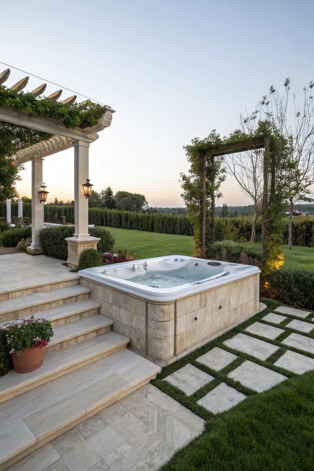 A spa with opulent rock borders, radiating grace.