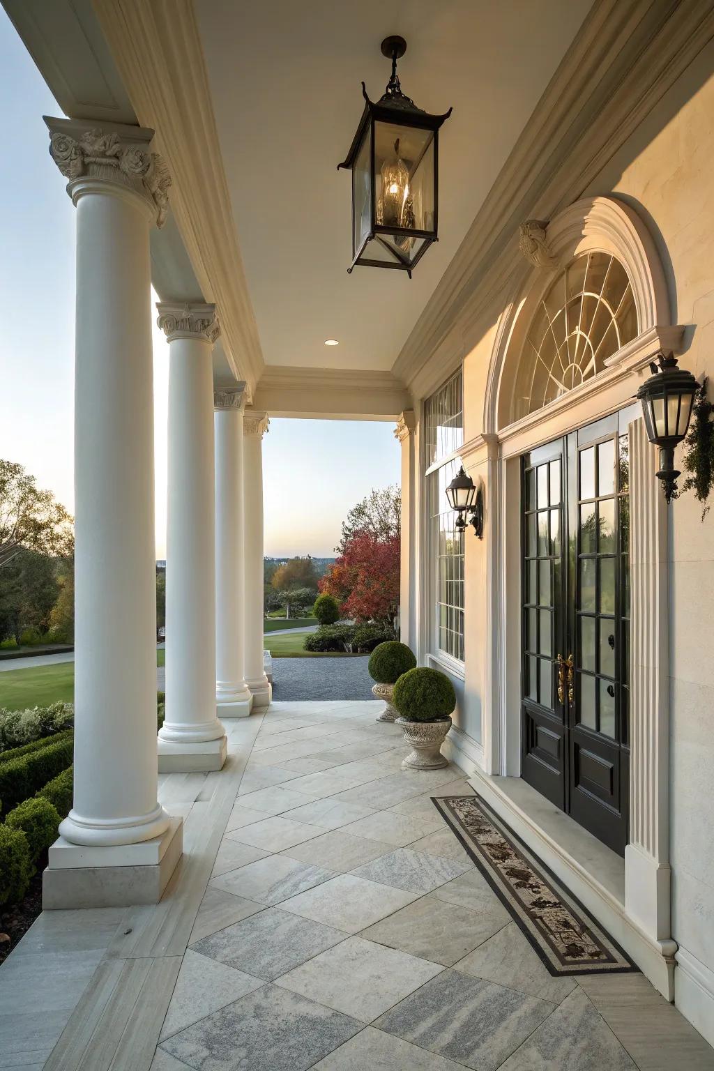 An eye-catching portico amplifying grandeur to your home’s entrance.