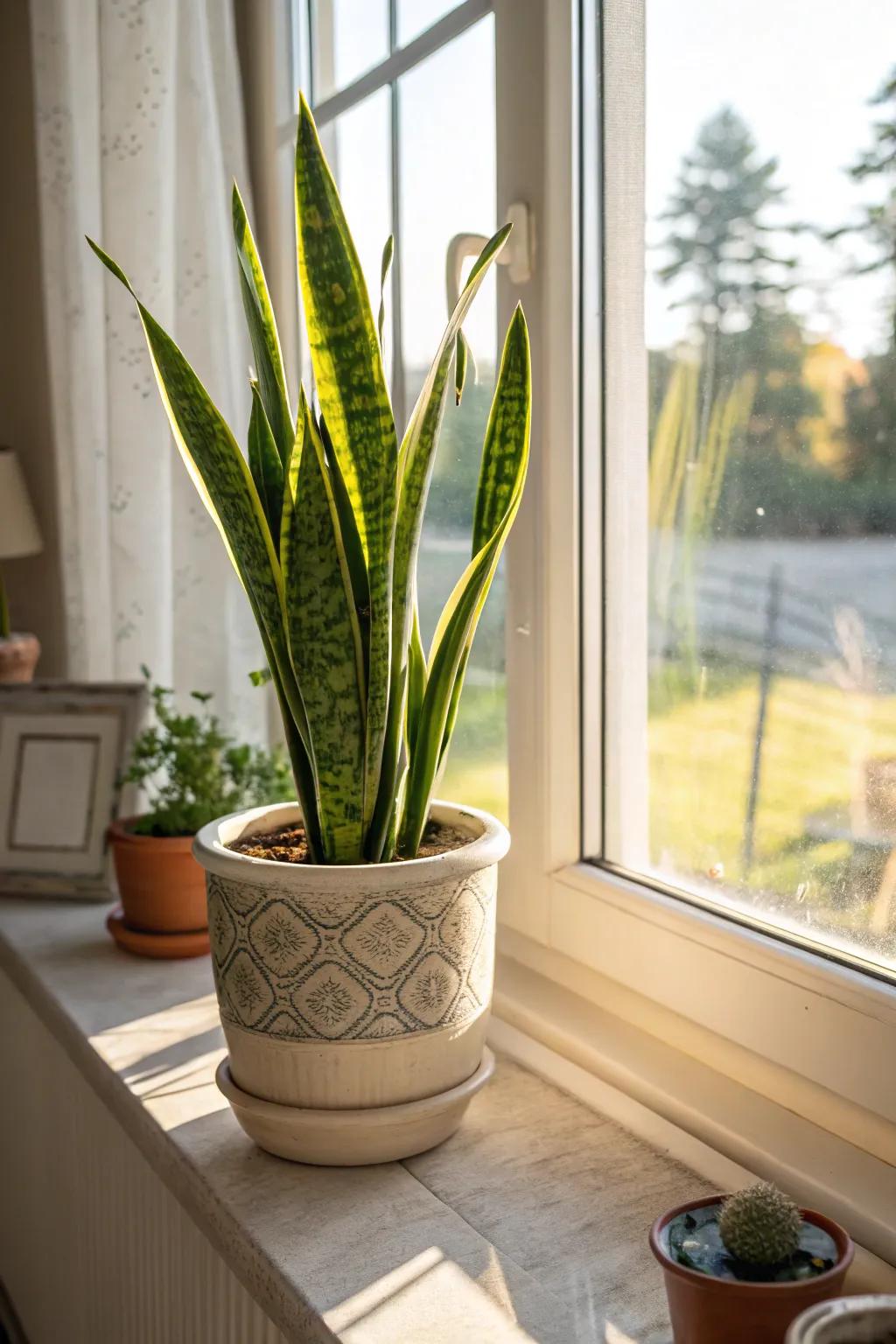 A snake plant introducing a refreshing touch of greenery to any setting.