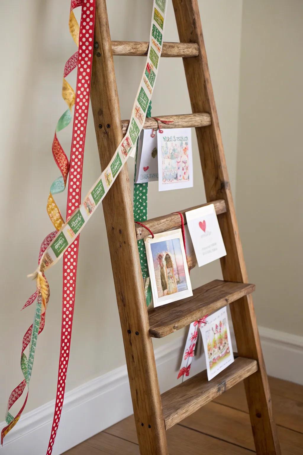 A sophisticated ladder presentation flawlessly exhibits cards.