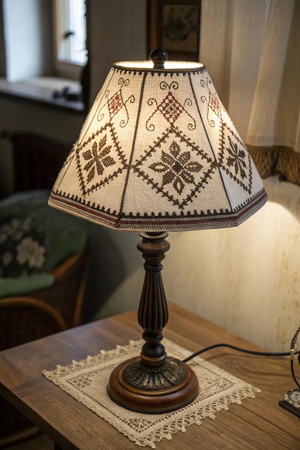 Cross stitch light fixtures contribute a personal element to your lighting design