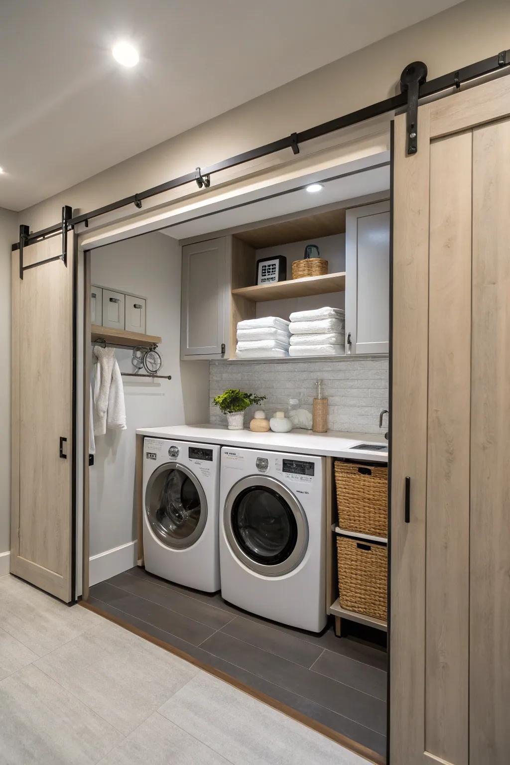 Sliding doors offer easy access and a streamlined aesthetic.