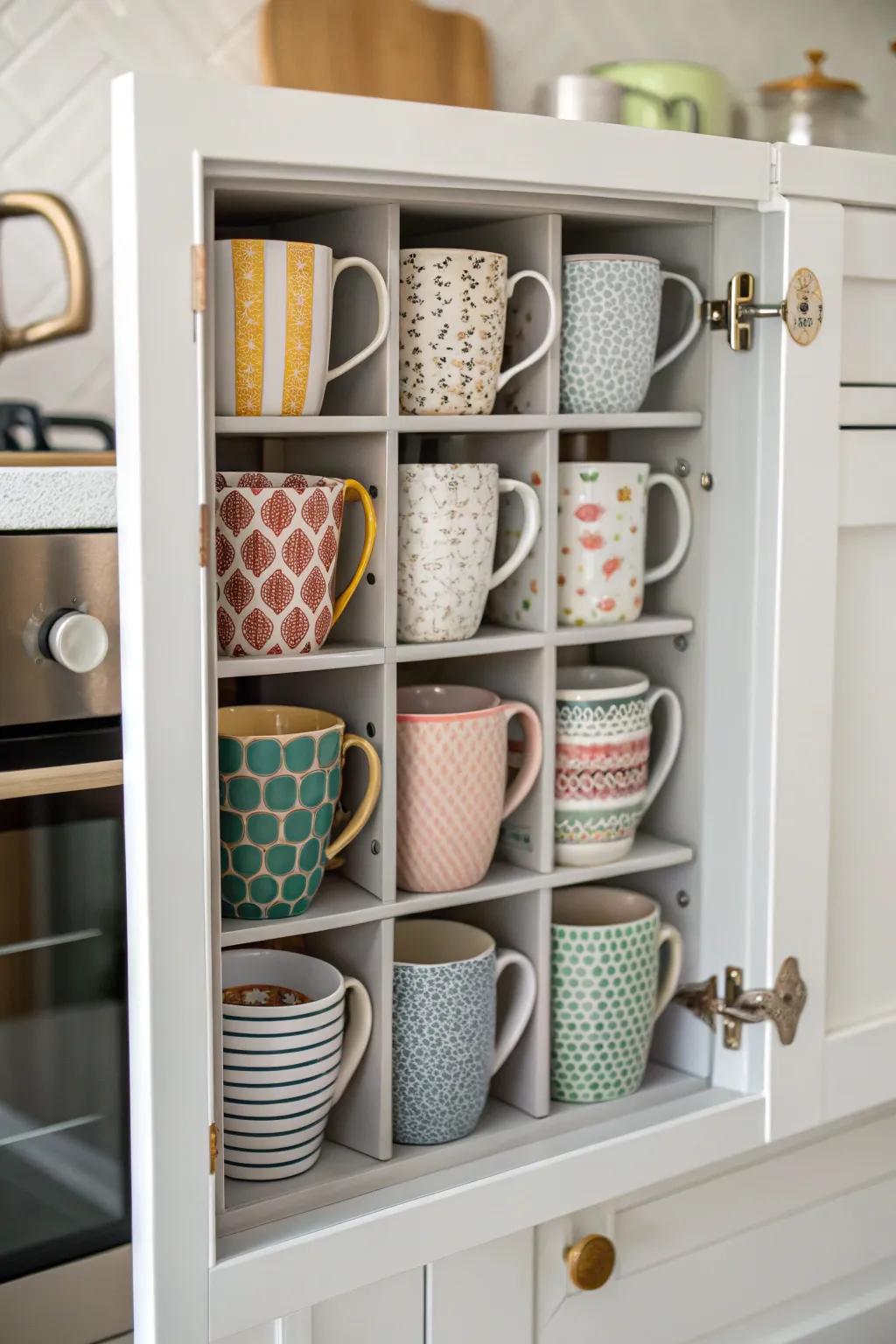 Use every inch of cabinet doors with mug organizers.