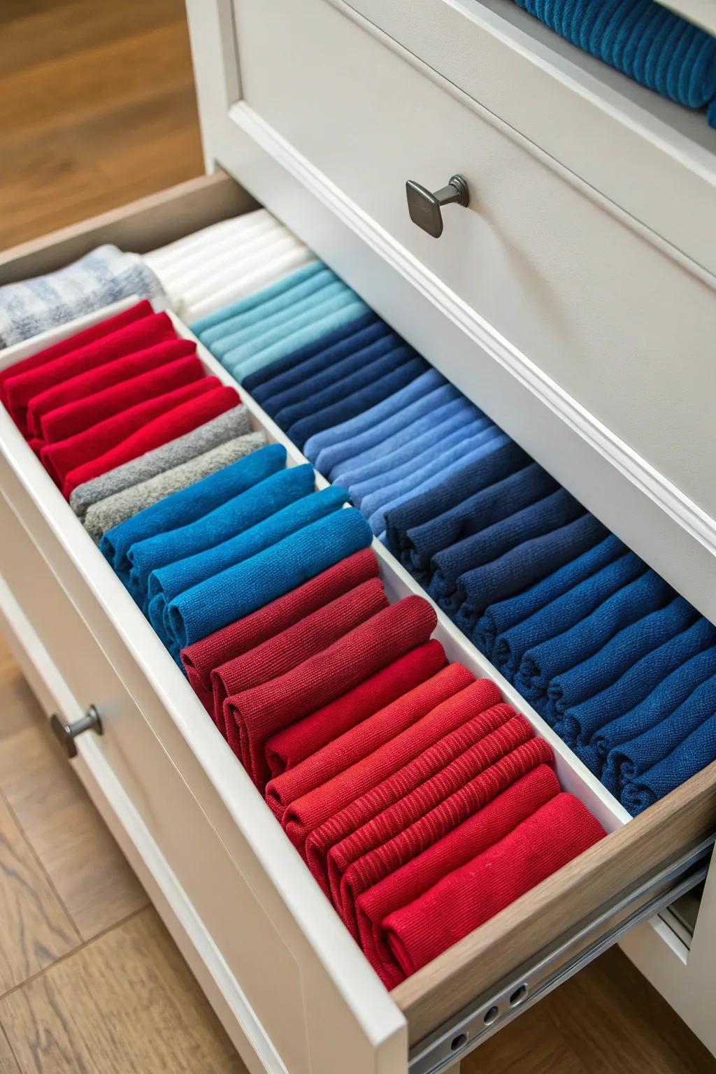 A colorful sock layout infuses a sense of delight into your mornings.