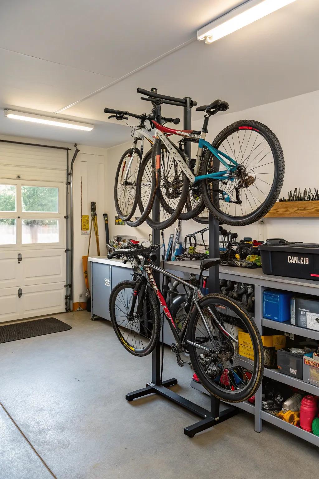 Freestanding bike racks are a versatile storage option.