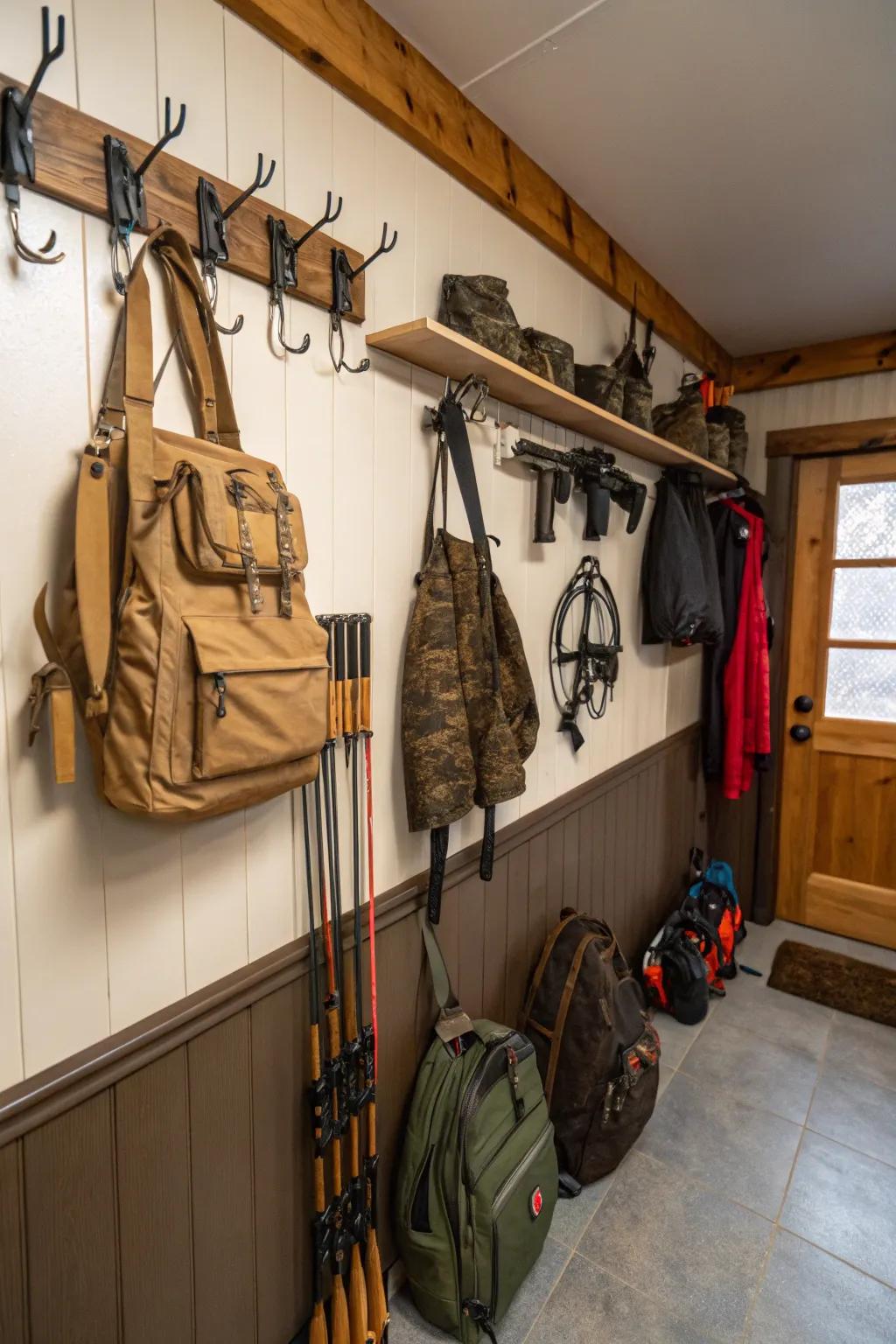Wall fixtures provide a flexible method to maintain organized and accessible gear.